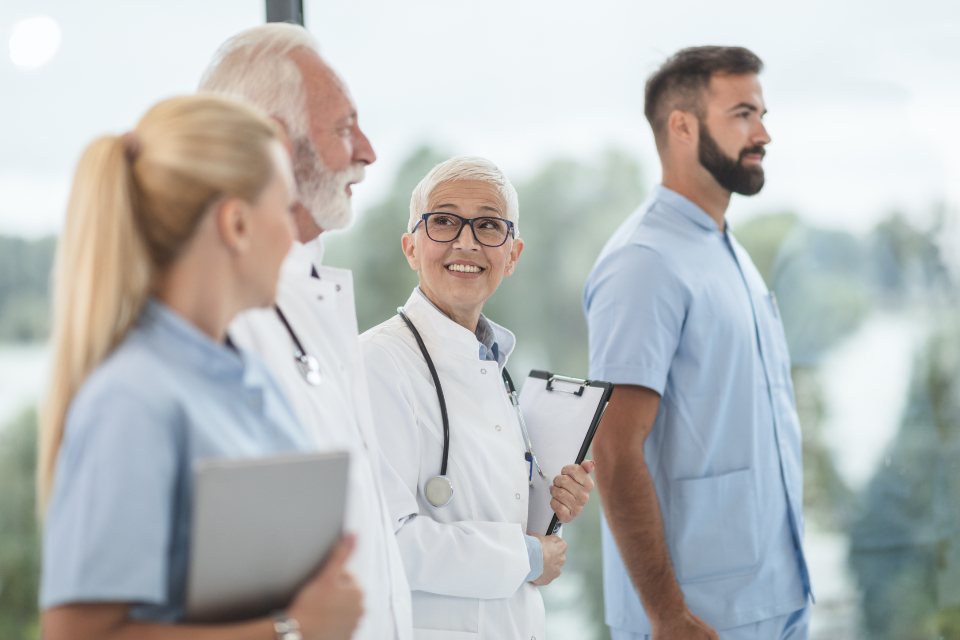 A clinical care team in conversation